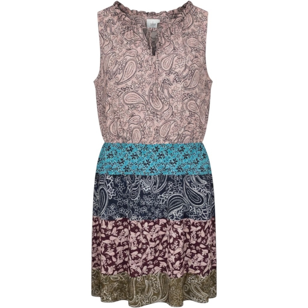 Cabi Dani Patchwork Dress XL Boho Paisley Smocked Waist Tiered Sleeveless 5371